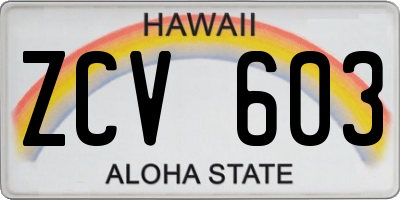 HI license plate ZCV603