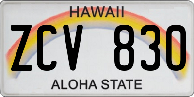 HI license plate ZCV830