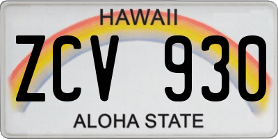 HI license plate ZCV930