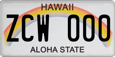 HI license plate ZCW000