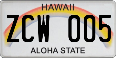 HI license plate ZCW005