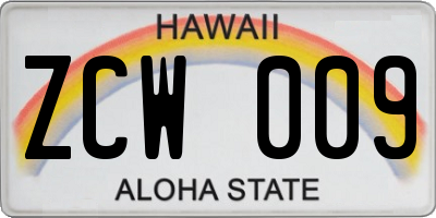 HI license plate ZCW009