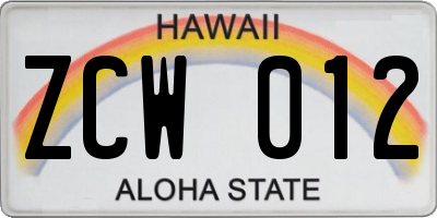 HI license plate ZCW012