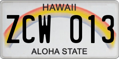 HI license plate ZCW013