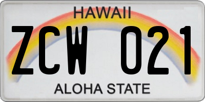 HI license plate ZCW021