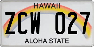 HI license plate ZCW027