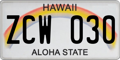 HI license plate ZCW030