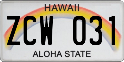HI license plate ZCW031