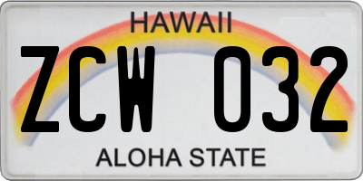 HI license plate ZCW032