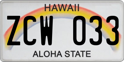 HI license plate ZCW033