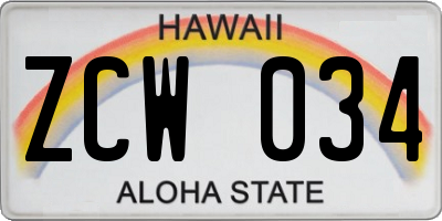 HI license plate ZCW034