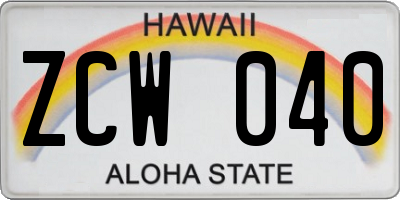 HI license plate ZCW040