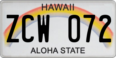 HI license plate ZCW072