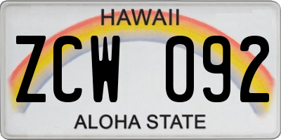 HI license plate ZCW092