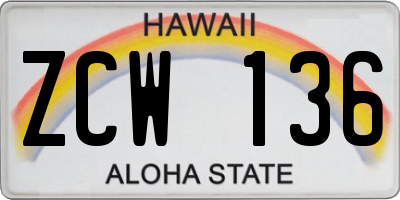 HI license plate ZCW136
