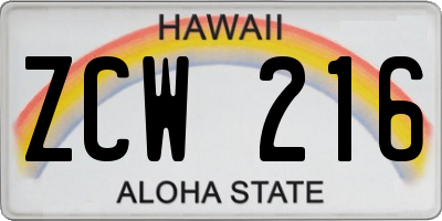 HI license plate ZCW216