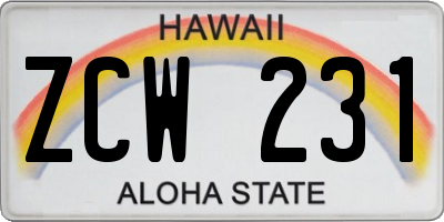 HI license plate ZCW231