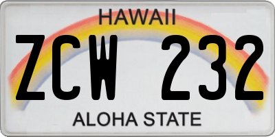 HI license plate ZCW232