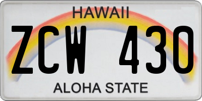 HI license plate ZCW430