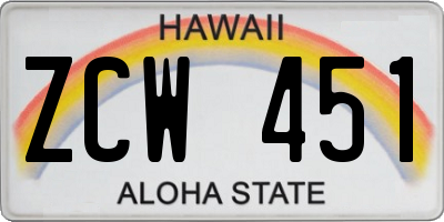 HI license plate ZCW451
