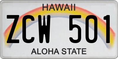 HI license plate ZCW501