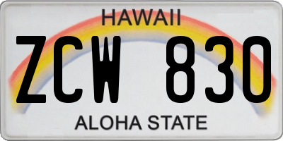 HI license plate ZCW830