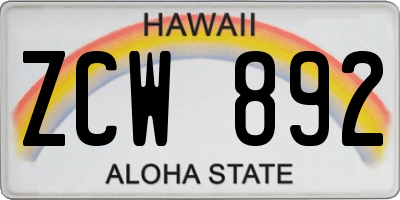 HI license plate ZCW892