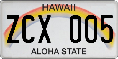 HI license plate ZCX005