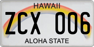 HI license plate ZCX006
