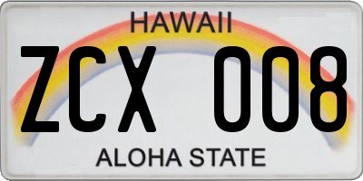 HI license plate ZCX008