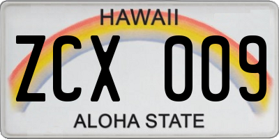 HI license plate ZCX009