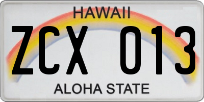 HI license plate ZCX013