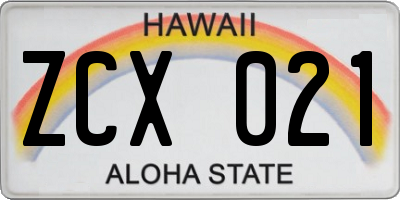 HI license plate ZCX021