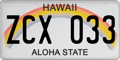 HI license plate ZCX033