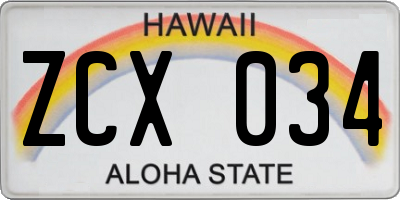 HI license plate ZCX034