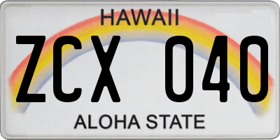 HI license plate ZCX040