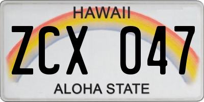 HI license plate ZCX047