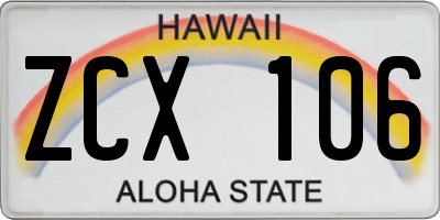 HI license plate ZCX106