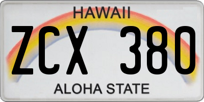 HI license plate ZCX380