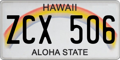 HI license plate ZCX506
