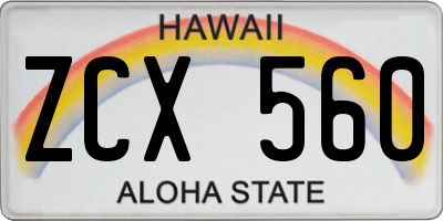 HI license plate ZCX560