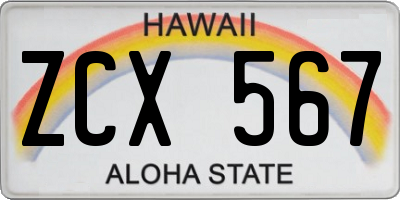 HI license plate ZCX567