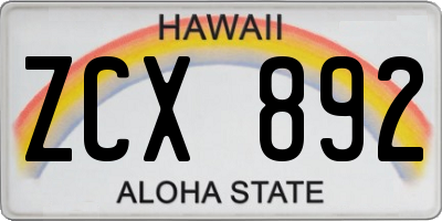 HI license plate ZCX892