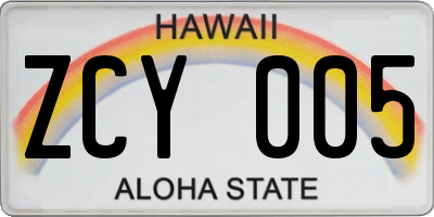 HI license plate ZCY005