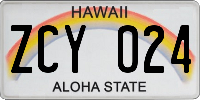HI license plate ZCY024