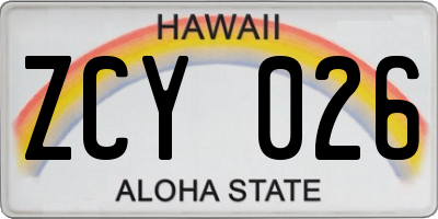 HI license plate ZCY026