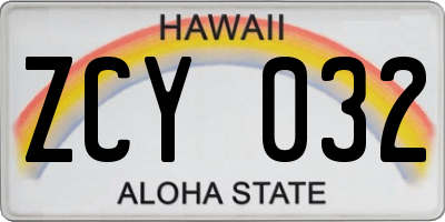 HI license plate ZCY032