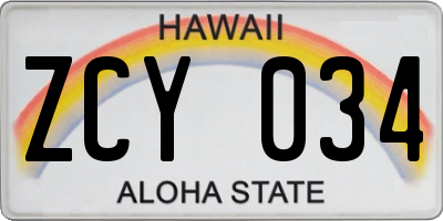 HI license plate ZCY034