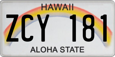 HI license plate ZCY181
