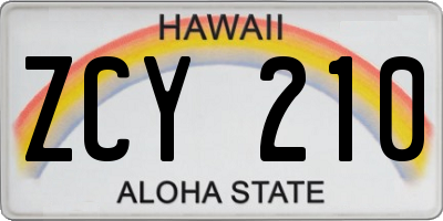 HI license plate ZCY210